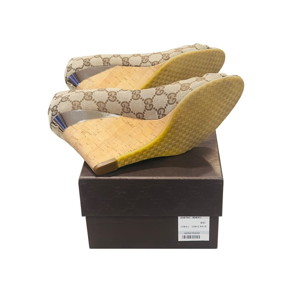 Gucci Monogram Peep-Toe Wedges - LIMITED RELEASE - Original Box Included - Picture 8 of 16